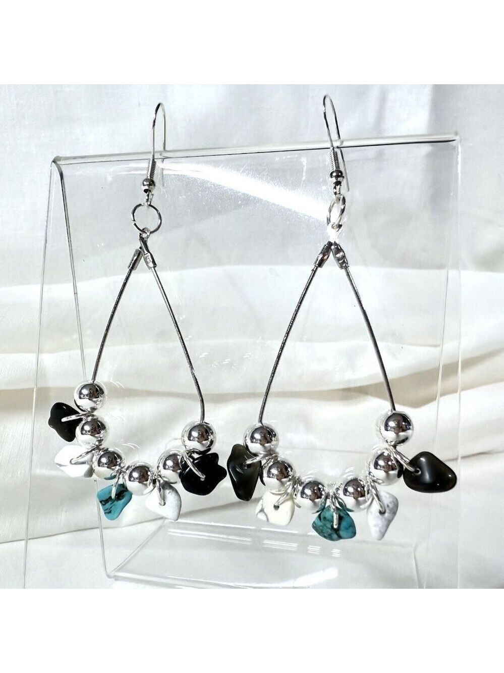 Sterling Silver Turquoise Quartz Agate Dangle Earrings